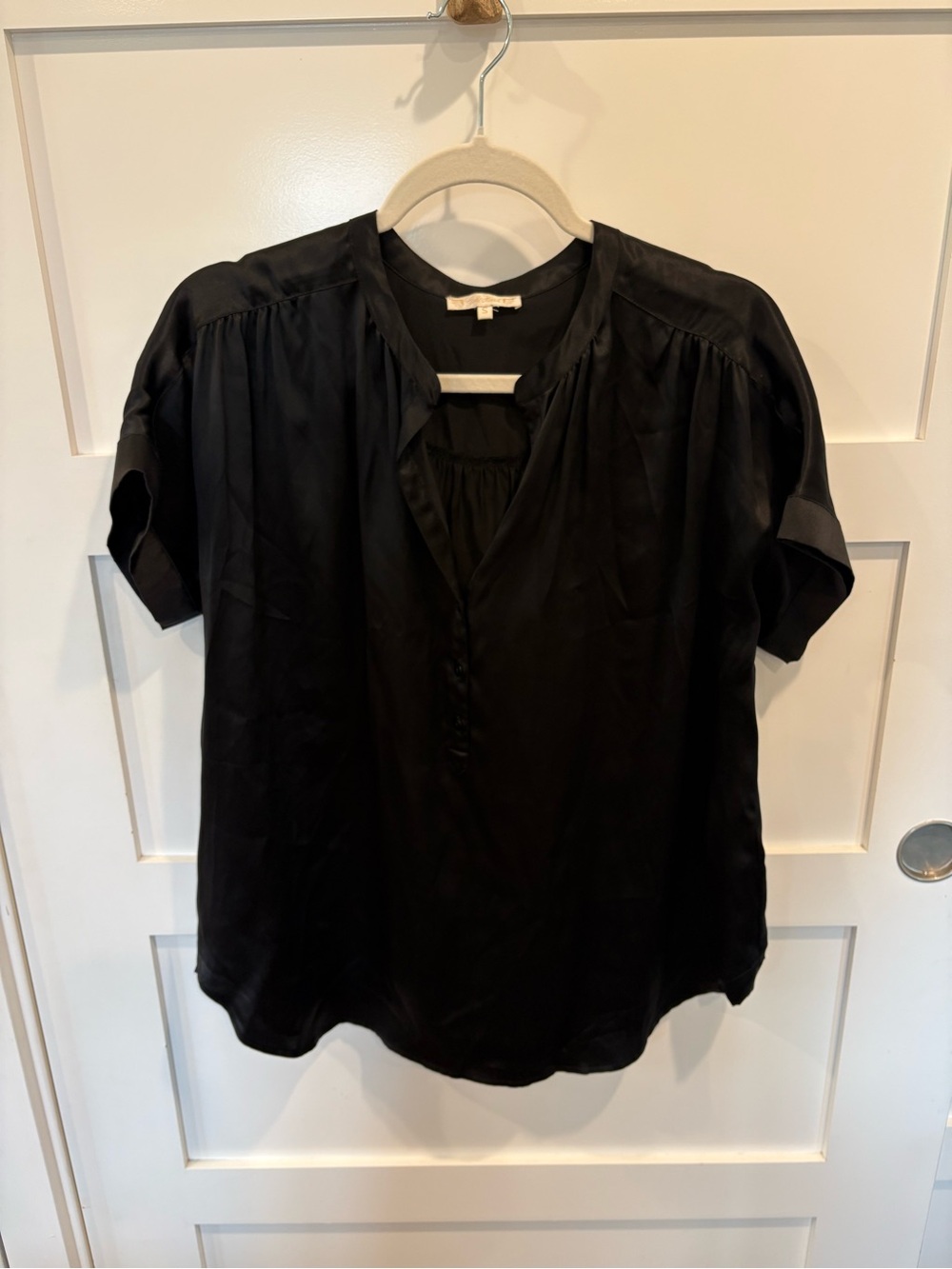 Gold Hawk Black Silk V-Neck Blouse